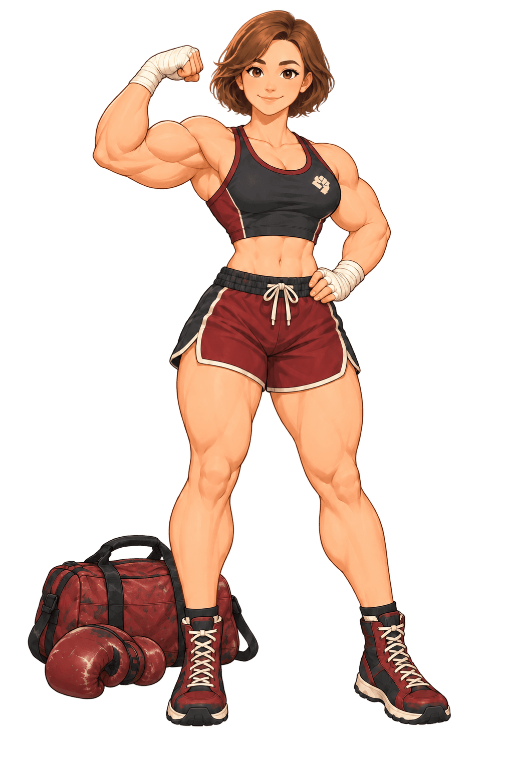 Full-body portrait of a brawler heroine in training clothes