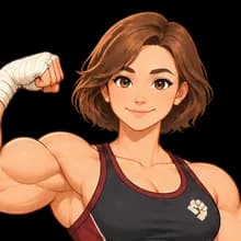 Brawler heroine with boxing wraps and a burgundy training vest