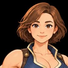 Guardian heroine in layered blue and gold armour