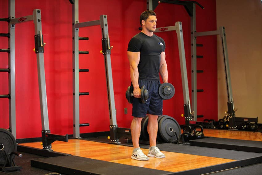Dumbbell Romanian deadlift, position 1