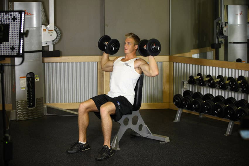 Dumbbell shoulder press, position 1
